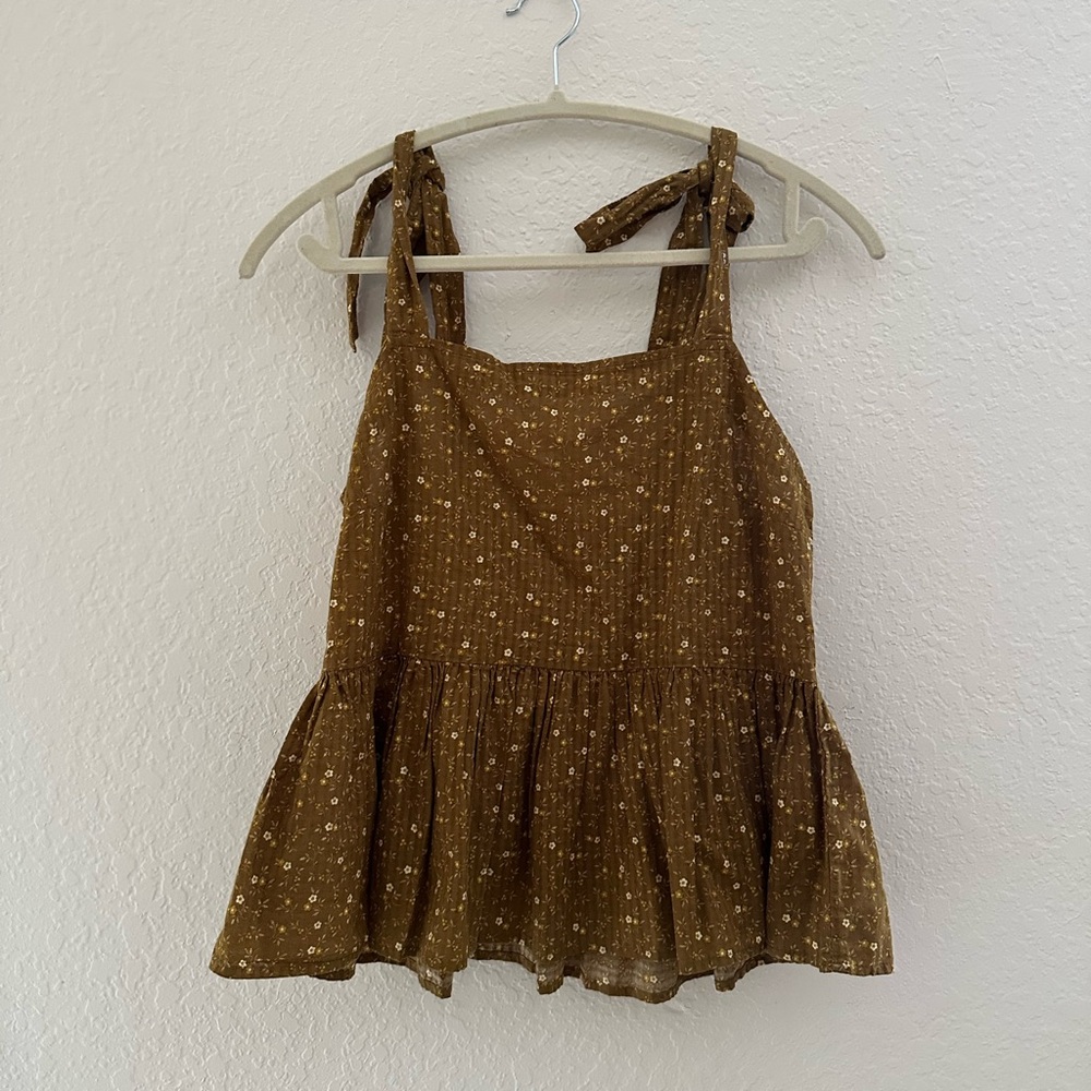 Madewell Brown Floral Tie-Strap Peplum Tank